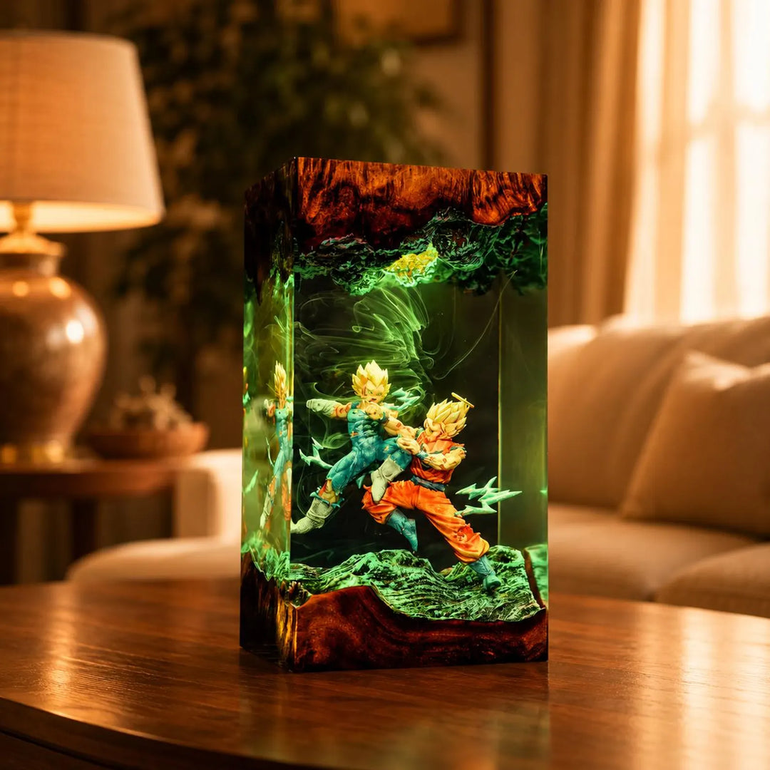 Goku vs Vegeta Resin Lamp, Dragon Ball Z Night Light, Super Saiyan DBZ Epoxy Lamp, Anime Battle Gift for Him