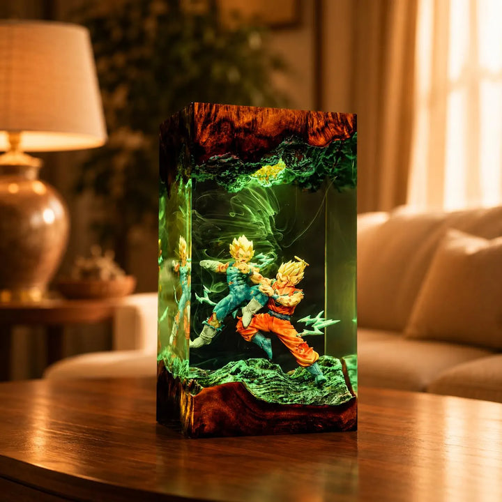 Goku vs Vegeta Resin Lamp, Dragon Ball Z Night Light, Super Saiyan DBZ Epoxy Lamp, Anime Battle Gift for Him
