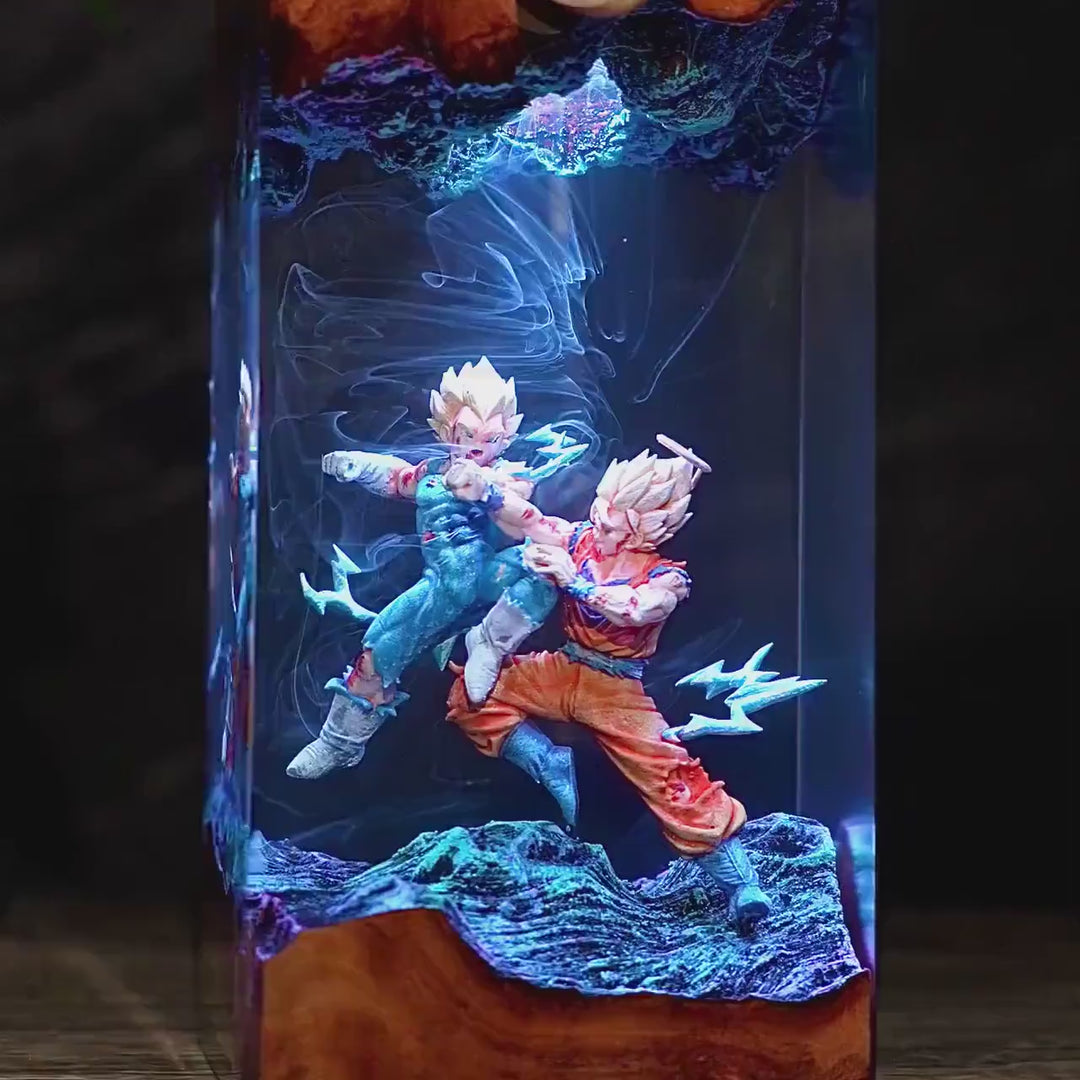 Goku vs Vegeta Resin Lamp, Dragon Ball Z Night Light, Super Saiyan DBZ Epoxy Lamp, Anime Battle Gift for Him